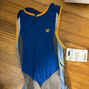 Pearl Izumi Triathlon Suit in Blue and Gray with Yellow Trim